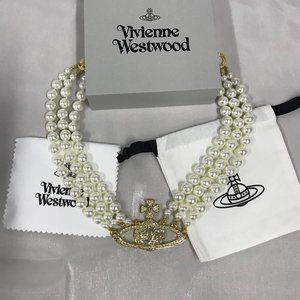 Vivienne Westwood Gold Triple Pearl Orb Necklace